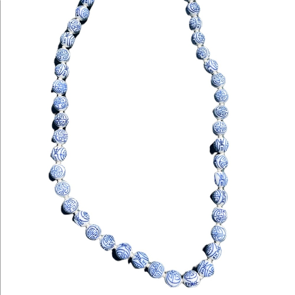 Chinese Blue & White Porcelain Bead Necklace, 1950's